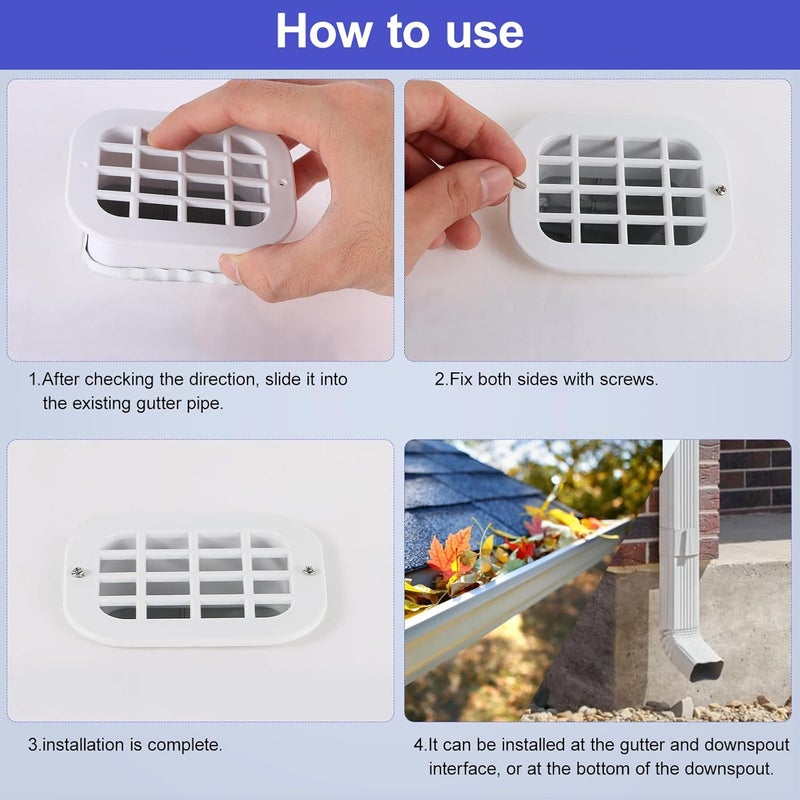 VYH 3" x 4" rain Gutter downspout Drop Outlet with Filter, for K Style Rain Gutter Downspout Drop Outlet (White,2 Pack) - Image 4